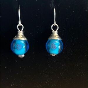 NWT Handcrafted Silver Tone Earrings with Glass Bead